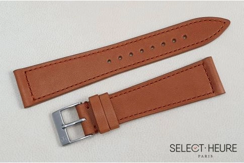 Cognac French Baranil Calfskin SELECT-HEURE leather watch strap, hand-made in France