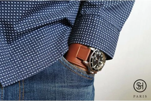 Bracelet montre cuir SELECT-HEURE Paul Newman Marron Or, fait main en Italie