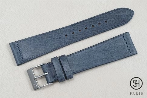 Bracelet montre cuir SELECT-HEURE Denim Gris Bleu, fait main en Italie
