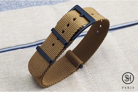 Bronze Brown Canvas nylon SELECT-HEURE NATO watch strap, black PVD buckle