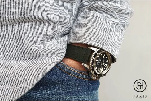 Bracelet montre cuir Suede SELECT-HEURE Vert Kaki avec pompes rapides (interchangeable)