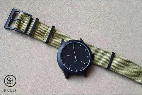 Almond Green Canvas nylon SELECT-HEURE NATO watch strap, black PVD buckle
