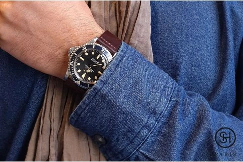 Bracelet montre cuir Horween Shell Cordovan SELECT-HEURE Marron Burgundy (fait main)