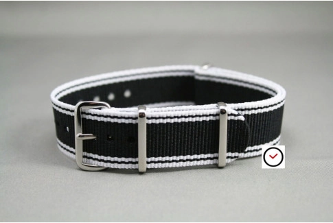 Bracelet montres NATO en nylon, modèle Noir Blanc