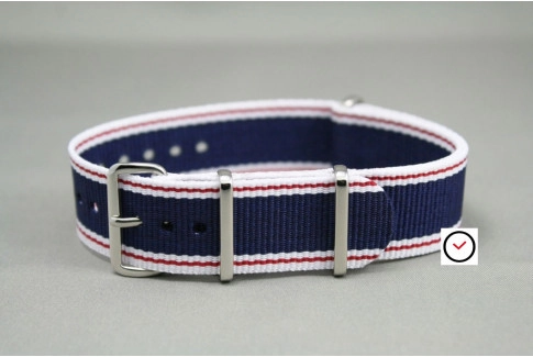 Navy Blue White Red NATO watch strap (nylon)