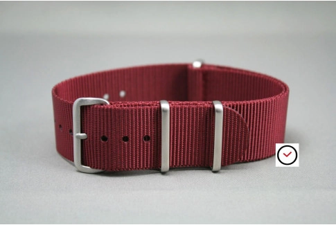 Burgundy Red G10 NATO strap, brushed buckle and loops