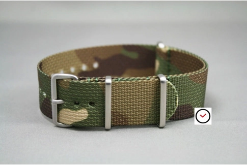 Bracelet nylon NATO Camouflage, boucle brossée