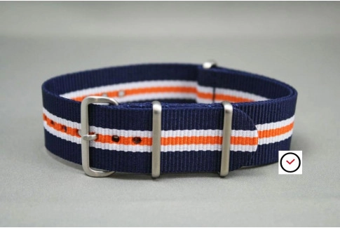 Bracelet nylon NATO Héritage Bleu Navy Blanc Orange, boucle brossée