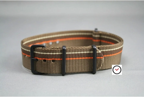 Bronze & Chocolate Brown, Orange & Sandy Beige NATO strap, PVD buckle and loops (black)