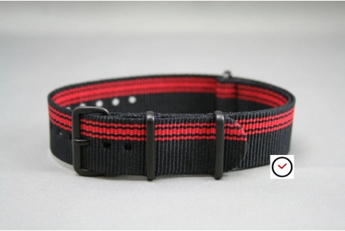 Bracelet nylon NATO Ducati Noir Rouge, boucle PVD (noire)