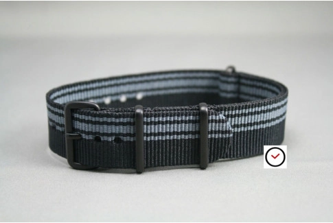 Bracelet nylon NATO Ducati Noir Gris, boucle PVD (noire)
