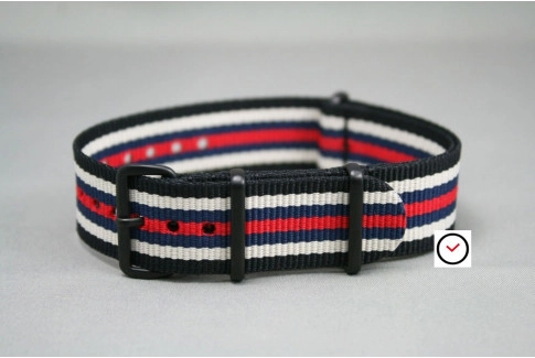 Bracelet nylon NATO Noir Blanc Bleu Navy Rouge, boucle PVD (noire)