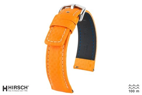 Bracelet montre HIRSCH Carbon, cuir Orange couture Blanche (étanche)