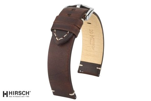 Bracelet montre cuir HIRSCH Ranger marron, style vintage (coutures minimales)
