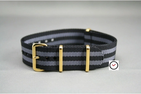 Craig Bond G10 NATO strap (Black Grey), gold buckle and loops