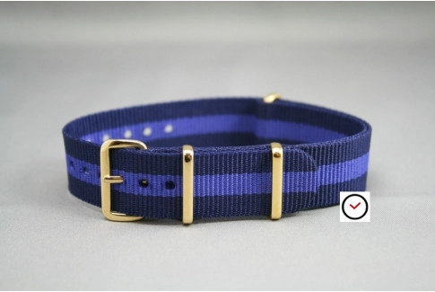 Navy Blue Purple G10 NATO strap, gold buckle and loops
