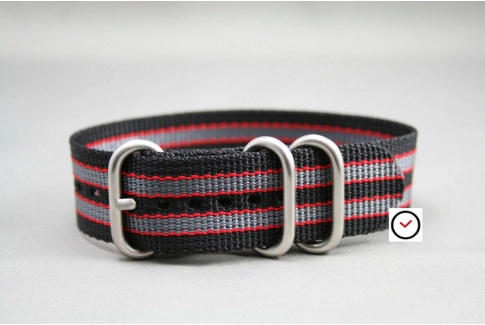 Black Grey Red James Bond ZULU strap (highly resistant fabric)