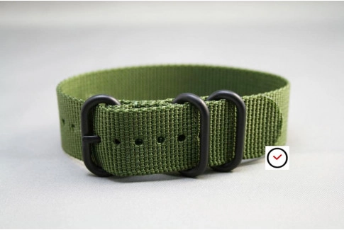 Military Green ZULU nylon strap, PVD buckle and loops (black)