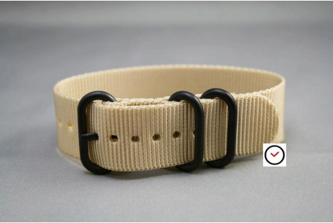Bracelet nylon ZULU Beige Sable, boucle PVD (noire)