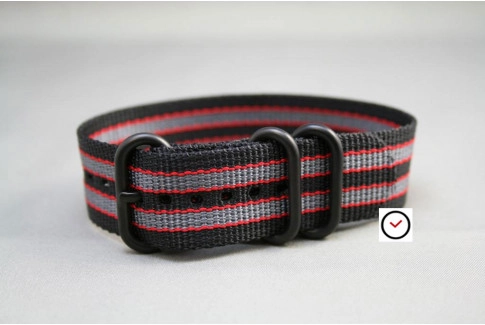 Black Grey Red Bond ZULU nylon strap, PVD buckle and loops (black)