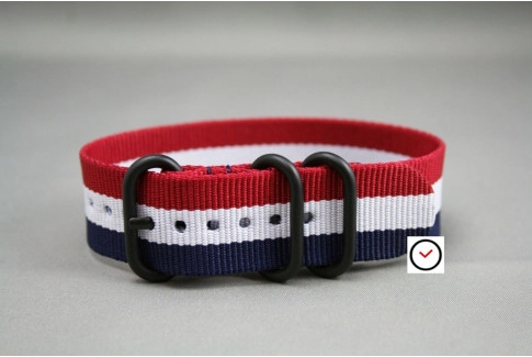 Blue White Red (French flag) ZULU nylon strap, PVD buckle and loops (black)