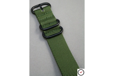 Bracelet nylon NATO ZULU Vert Kaki (Militaire), boucle PVD (noire)