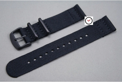 Black 2 pieces NATO strap, PVD buckle and loops (black)