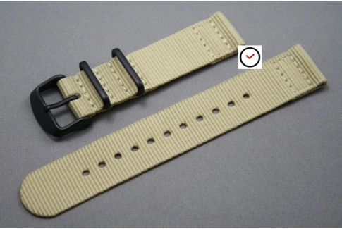 Sandy Beige 2 pieces NATO strap, PVD buckle and loops (black)