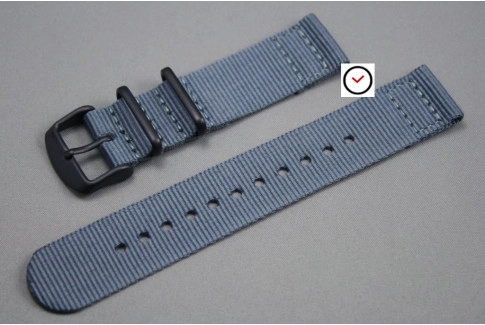Bracelet montre NATO 2 pièces Gris, boucle PVD (noire)