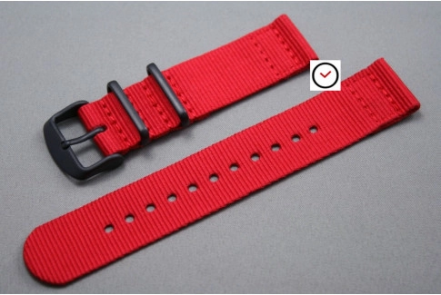 Red 2 pieces NATO strap, PVD buckle and loops (black)
