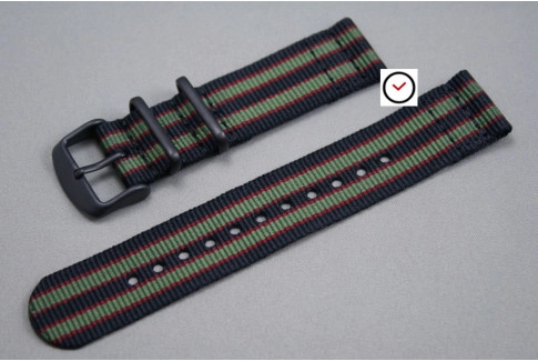 Original Bond 2 pieces NATO strap (Black Green Red), PVD buckle and loops (black)