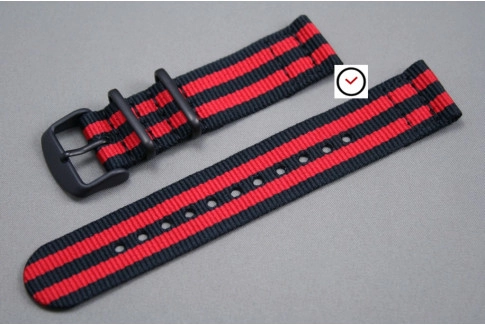 Black Red James Bond 2 pieces NATO strap, PVD buckle and loops (black)