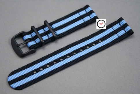 Black Blue James Bond 2 pieces NATO strap, PVD buckle and loops (black)