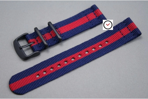 Bracelet montre NATO 2 pièces Bleu Navy Rouge, boucle PVD (noire)