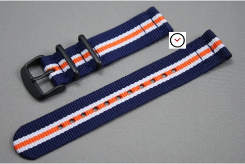 Blue White Orange Heritage 2 pieces NATO strap, PVD buckle and loops (black)