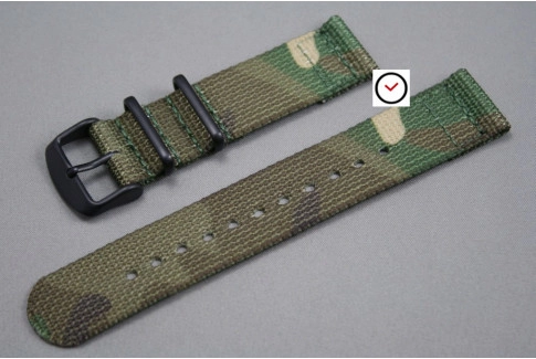 Camouflage 2 pieces NATO strap, PVD buckle and loops (black)