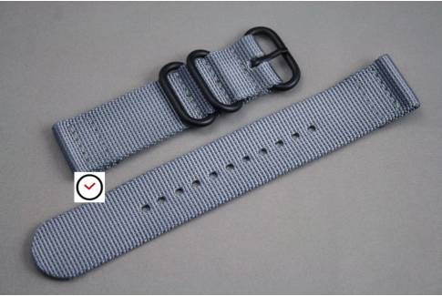 Grey 2 pieces ZULU strap, PVD buckle and loops (black)
