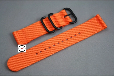 Bracelet montre ZULU 2 pièces Orange, boucle PVD (noire)