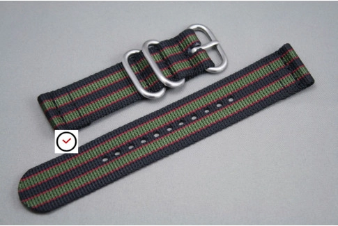 Original Bond 2 pieces nylon strap, Black Green Red (highly resistant fabric)