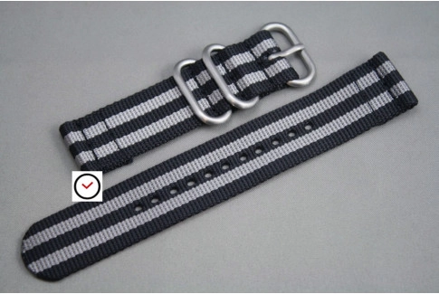 Black Grey 2 pieces ZULU strap (highly resistant fabric)