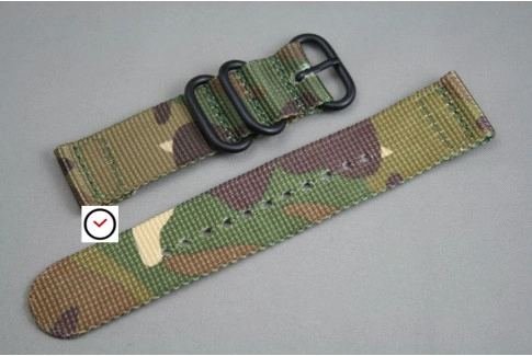 Camouflage 2 pieces ZULU strap, PVD buckle and loops (black)