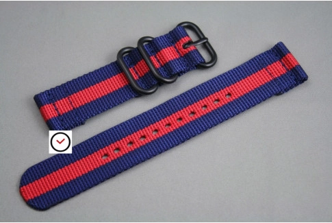 Bracelet montre ZULU 2 pièces Bleu Navy Rouge, boucle PVD (noire)
