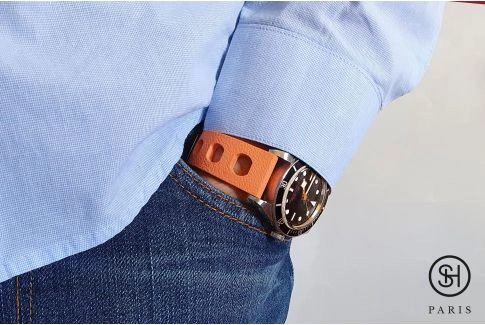 Bracelet montre caoutchouc FKM SELECT-HEURE Racing Orange (dit aussi "Tropic"), montage pompes rapides (interchangeable)