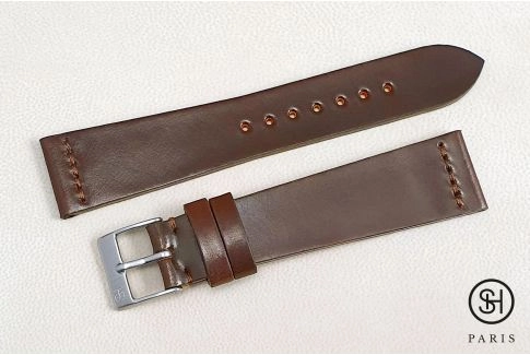 Bracelet montre cuir Horween Shell Cordovan SELECT-HEURE Marron (fait main)