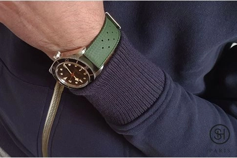 Bracelet montre caoutchouc FKM SELECT-HEURE Tropic Vert Militaire, montage pompes rapides (interchangeable)