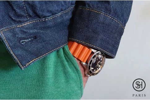 Bracelet montre caoutchouc FKM SELECT-HEURE Plongeur Orange, montage pompes rapides (interchangeable)