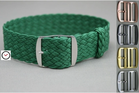 Green braided Perlon watch strap, double yarn weaving