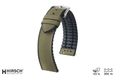 Bracelet montre HIRSCH Arne NEW toile recyclée Vert Militaire (Kaki), étanche