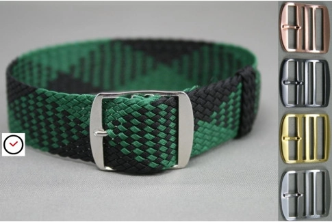 Green Black braided Perlon watch strap