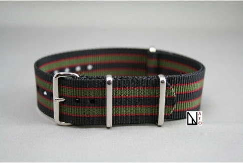 Bracelet nylon NATO Bond Original (Noir Kaki Rouge), boucle polie